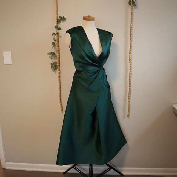Tia Cibani Cypress Wrap Dress Deep Green Holiday Dress Size 2 - Picture 5 of 11